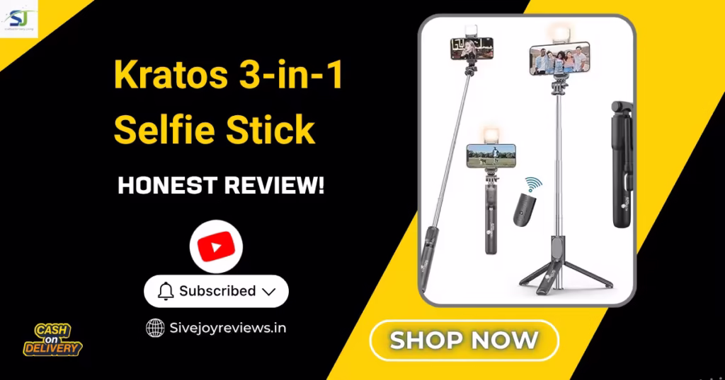 Kratos 3-in-1 Selfie Stick Tripod with Light –Best Selfie Stick for Mobile & Travel